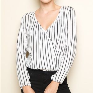 Brandy Melville Zosia Black Striped Surplice Top